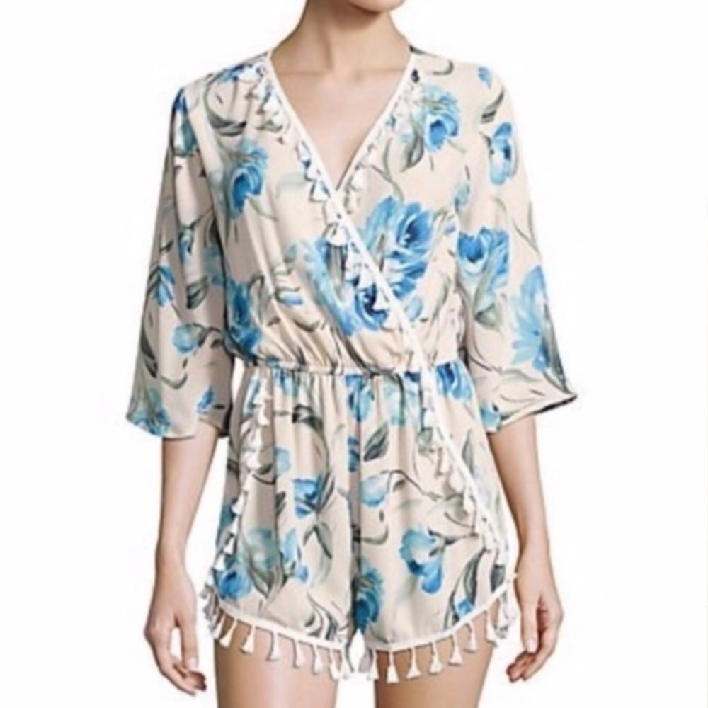 Women’s Floral Tassel Pink Blue Romper Size XS by Design Lab‎